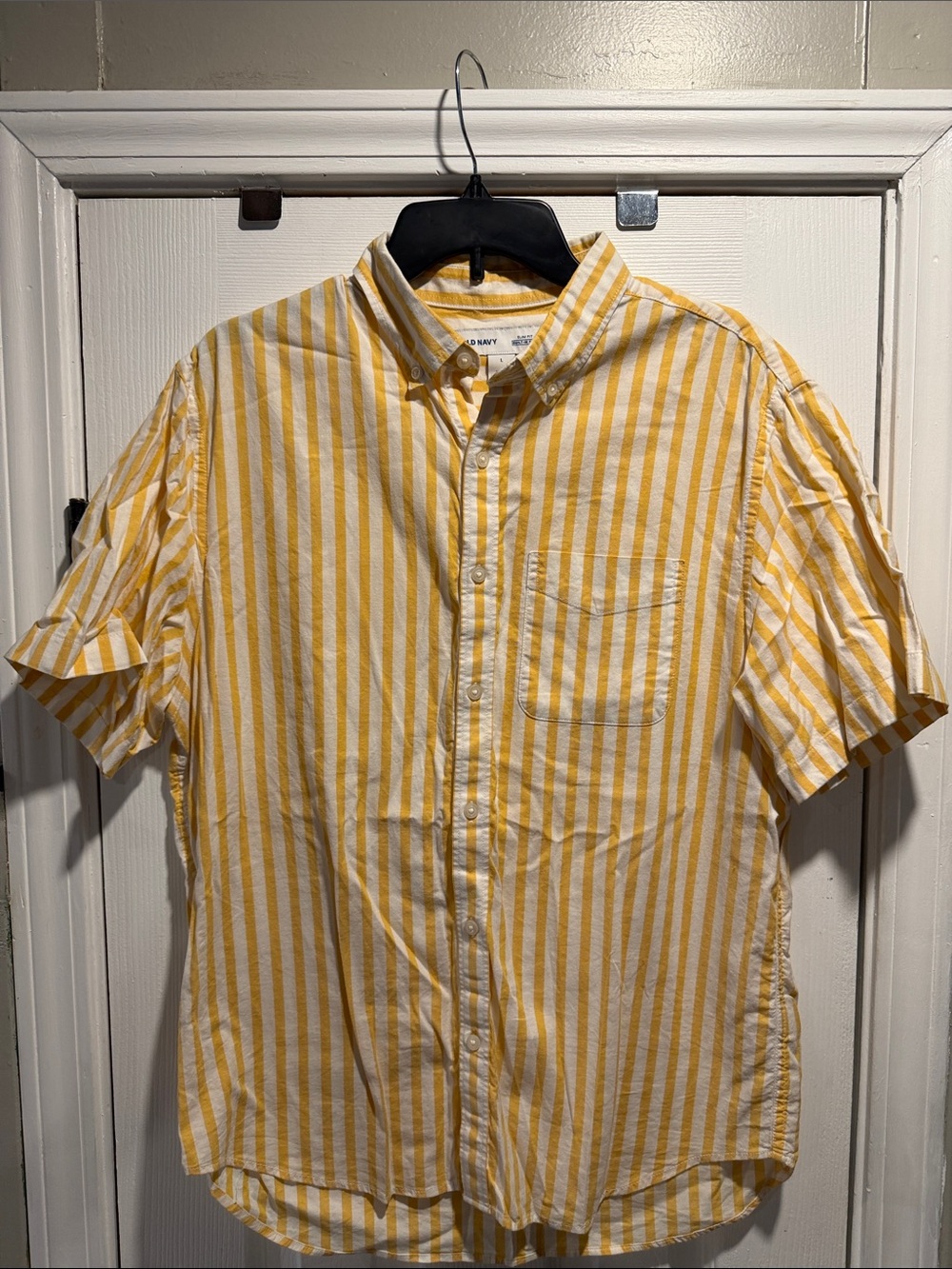Old Navy Yellow & White Striped Short-Sleeve Button-Down Shirt